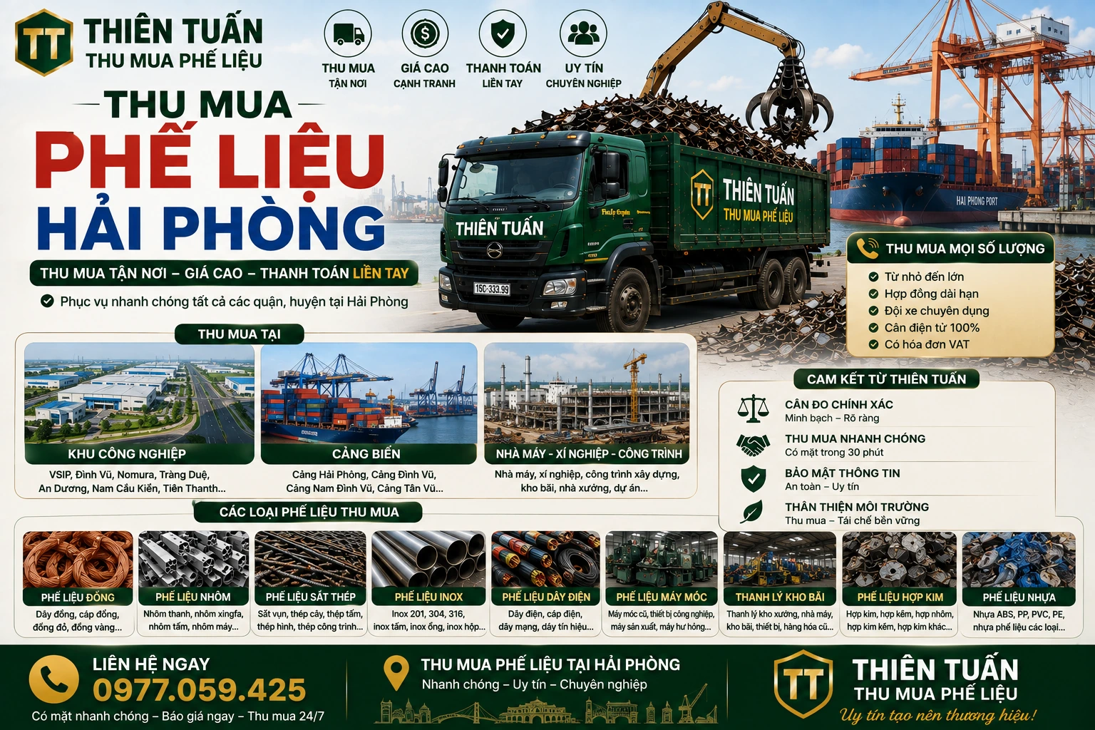 Thu mua phế liệu Hải Phòng giá cao tận nơi