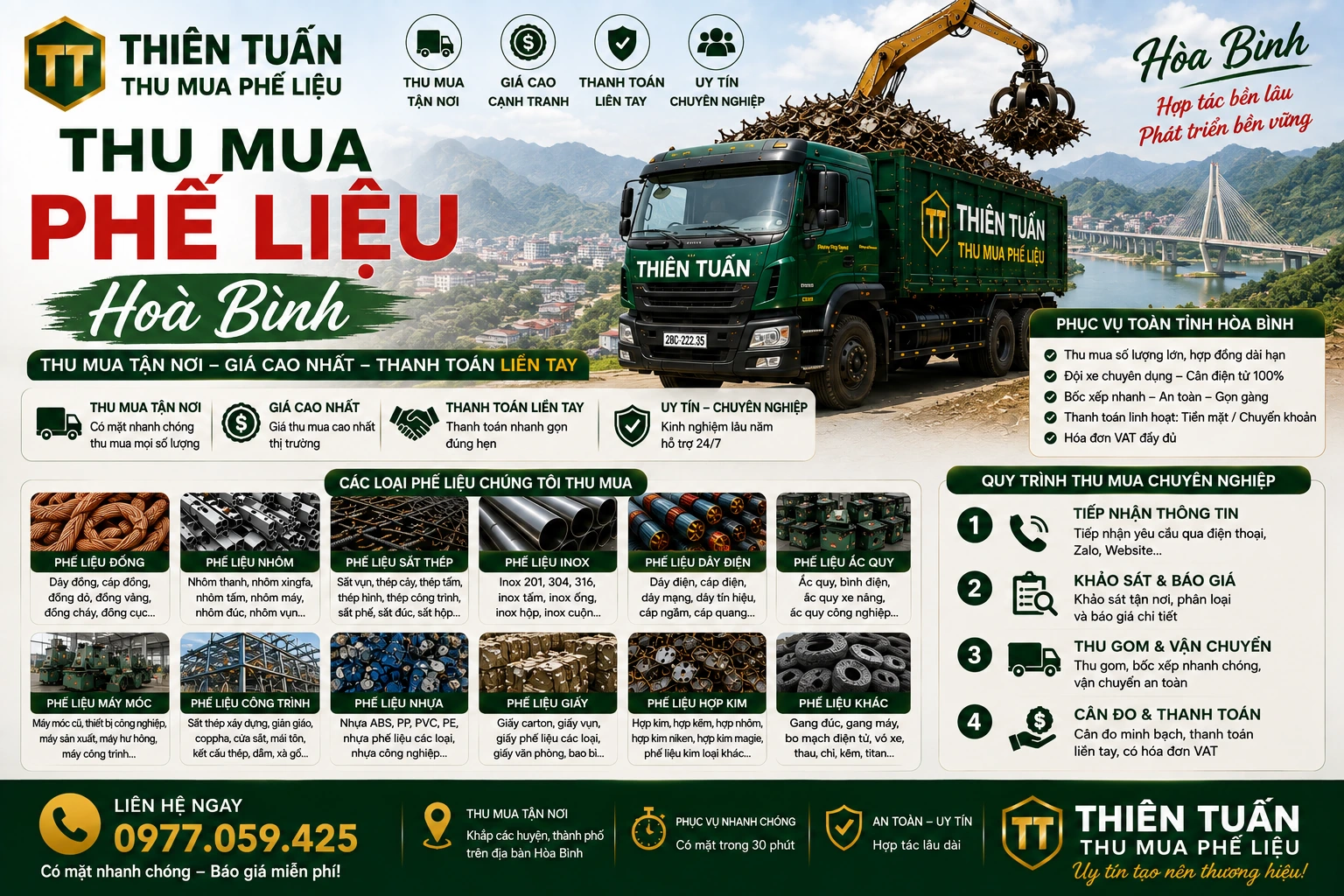 Thu mua phế liệu Hòa Bình giá cao tận nơi