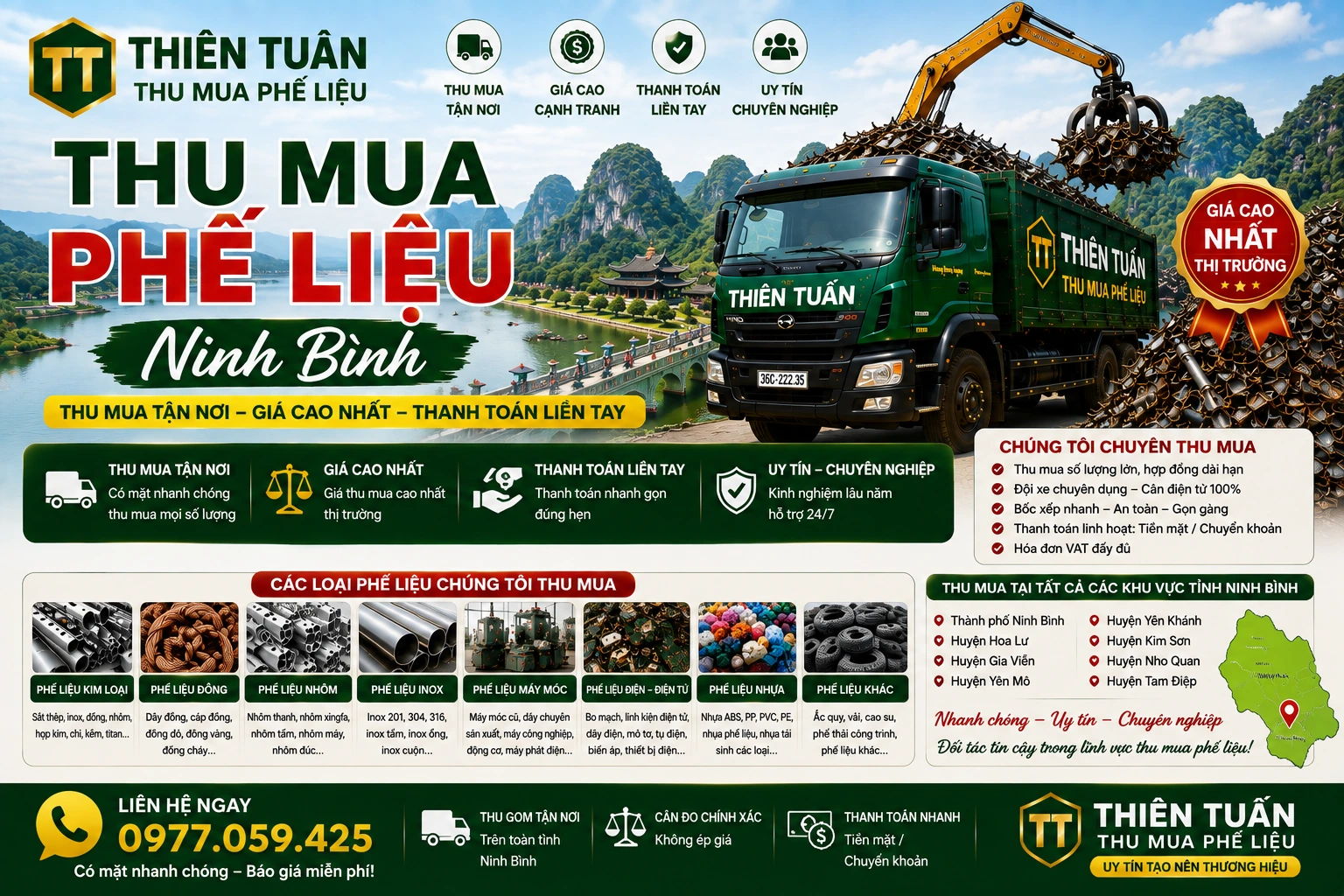 Thu mua phế liệu Ninh Bình giá cao tận nơi