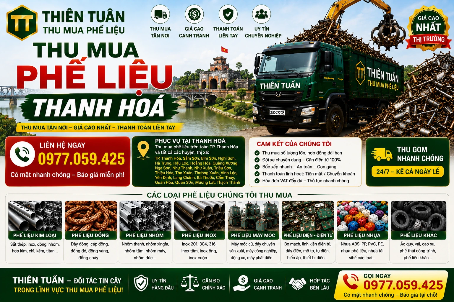 Thu mua phế liệu Thanh Hóa giá cao tận nơi